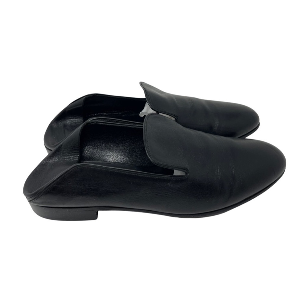 Alumnae black leather back fold slide loafers sz 36